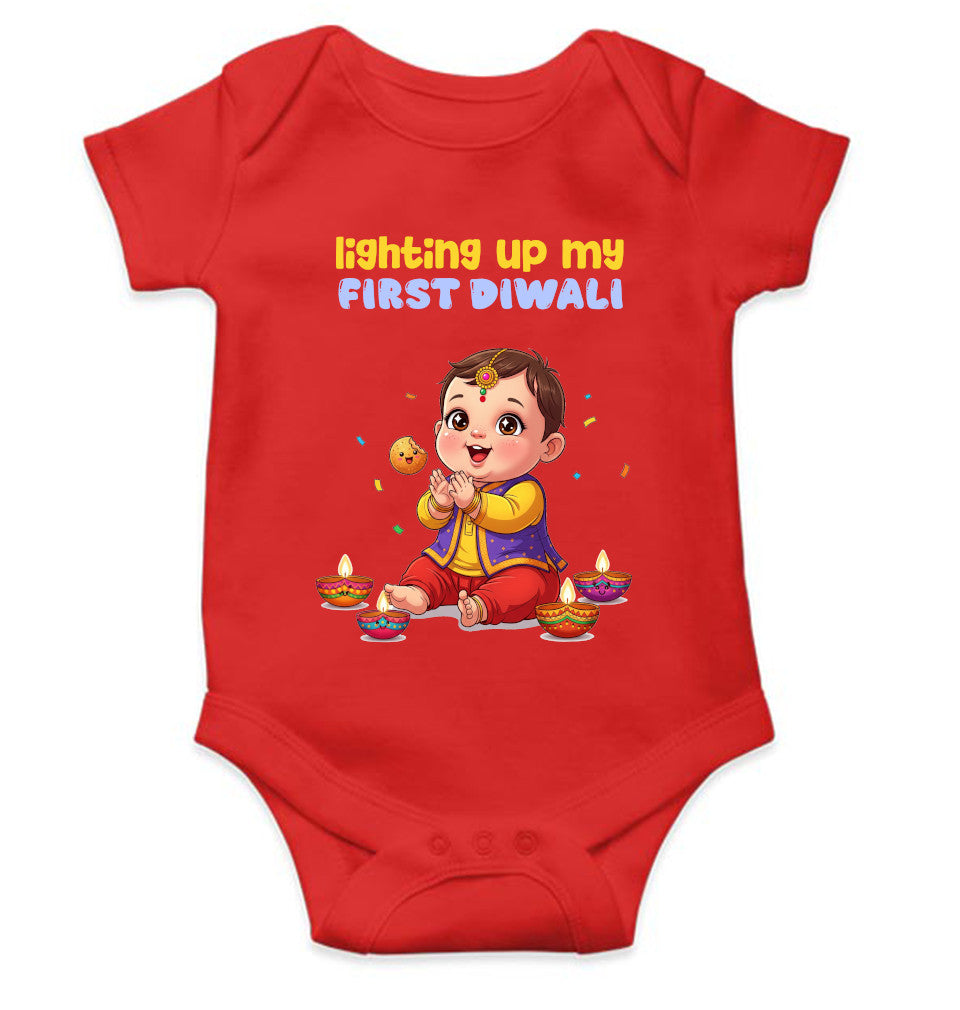 Lighting Up My First Diwali Diwali Rompers for Baby Boy- FunkyTeesClub