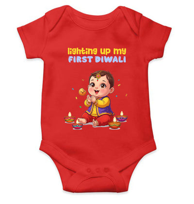 Lighting Up My First Diwali Diwali Rompers for Baby Boy- FunkyTeesClub