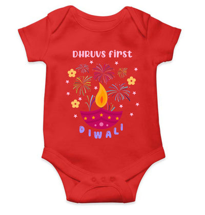Custom Name First Diwali Celebration Diwali Rompers for Baby Boy- FunkyTeesClub