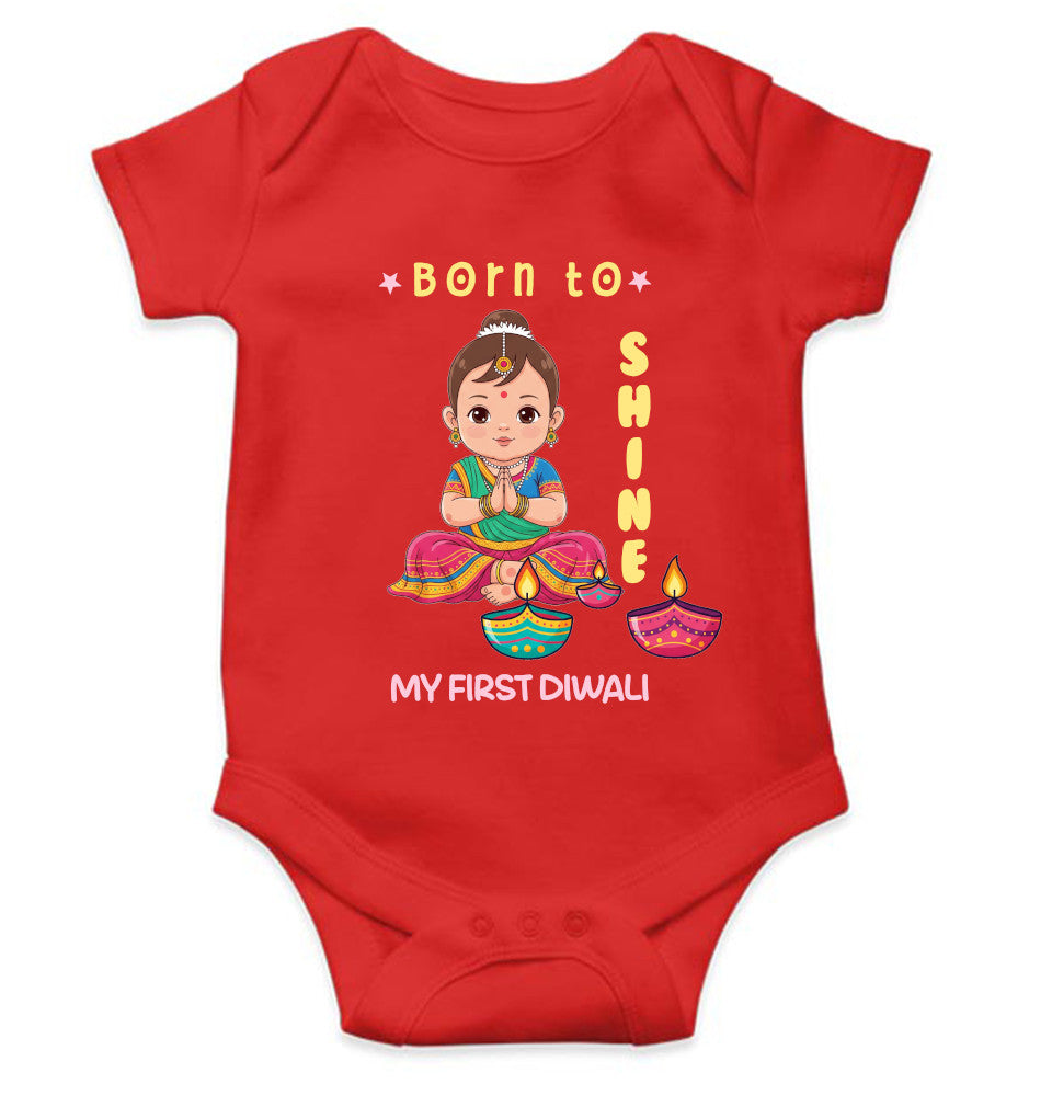 Born To Shine Diwali Rompers for Baby Girl- FunkyTeesClub