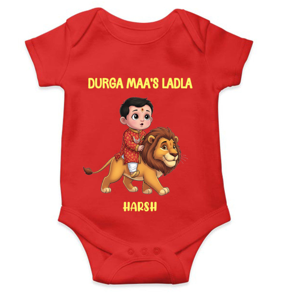 Custom Name Durga Maas Ladla Durga Pooja Rompers for Baby Boy- FunkyTeesClub