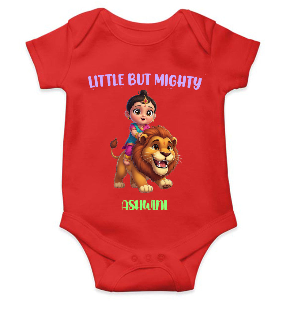 Custom Name Little But Mighty Durga Pooja Rompers for Baby Girl- FunkyTeesClub