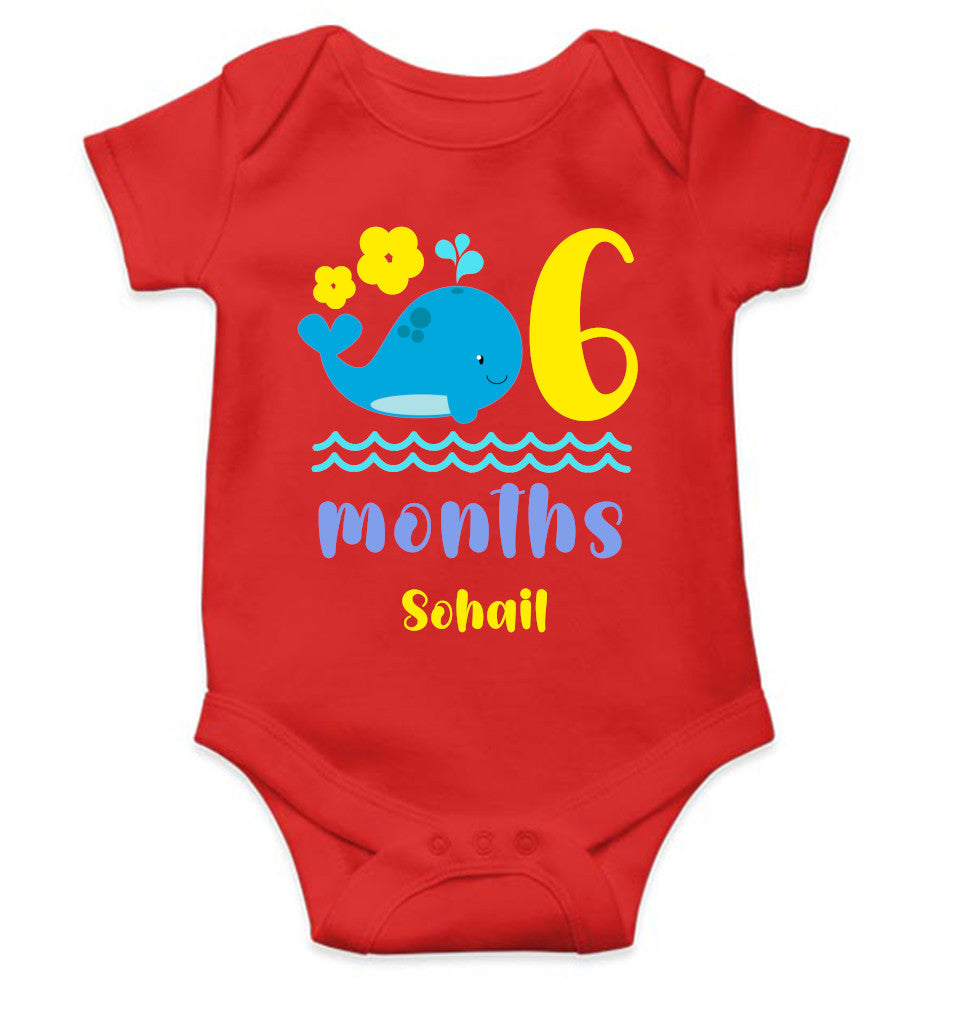 Custom Name Sixth Month Rompers for Baby Boy- FunkyTeesClub