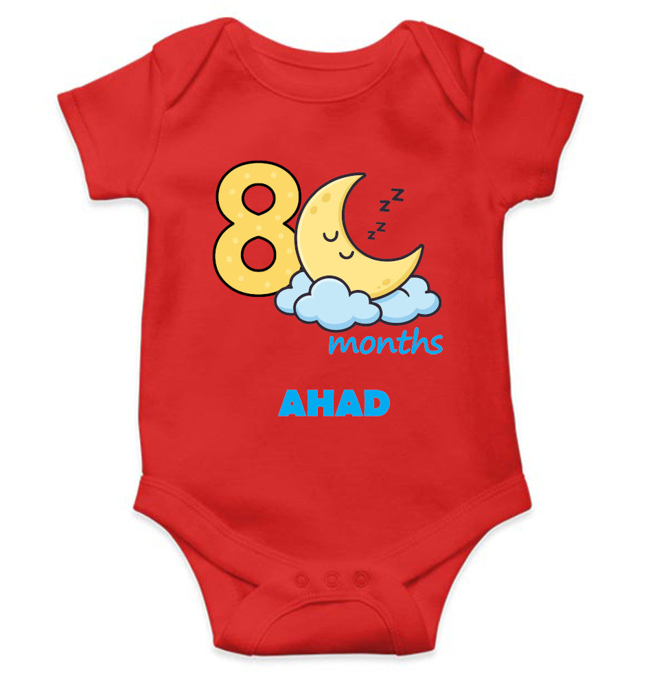 Custom Name Eighth Month Rompers for Baby Boy- FunkyTeesClub