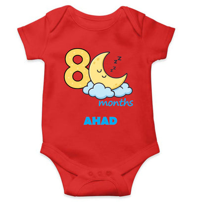 Custom Name Eighth Month Rompers for Baby Boy- FunkyTeesClub