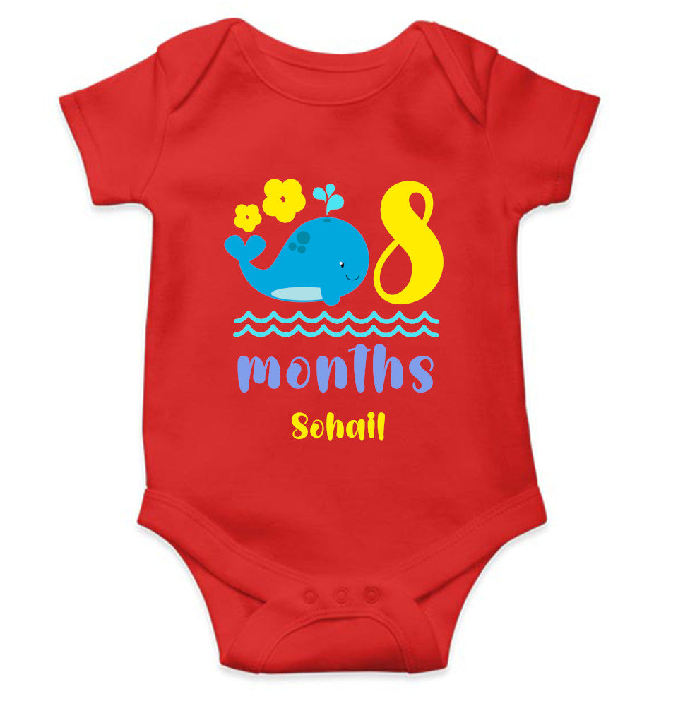 Custom Name Eighth Month Rompers for Baby Boy- FunkyTeesClub