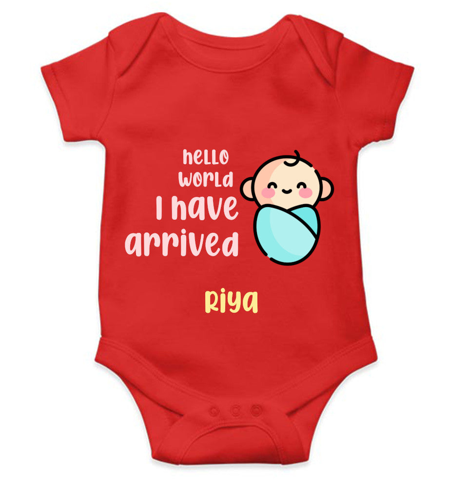 Custom Name Hello World I Have Arrived New Born Rompers for Baby Girl- FunkyTeesClub