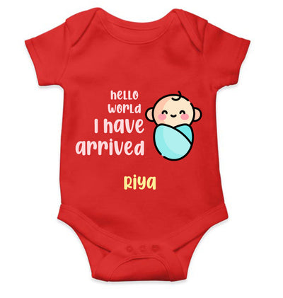 Custom Name Hello World I Have Arrived New Born Rompers for Baby Girl- FunkyTeesClub