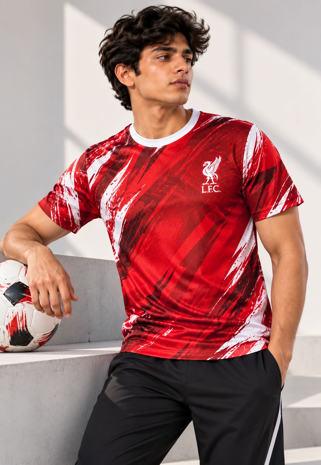 Red custom AOP football sports T-shirt for men with all-over print