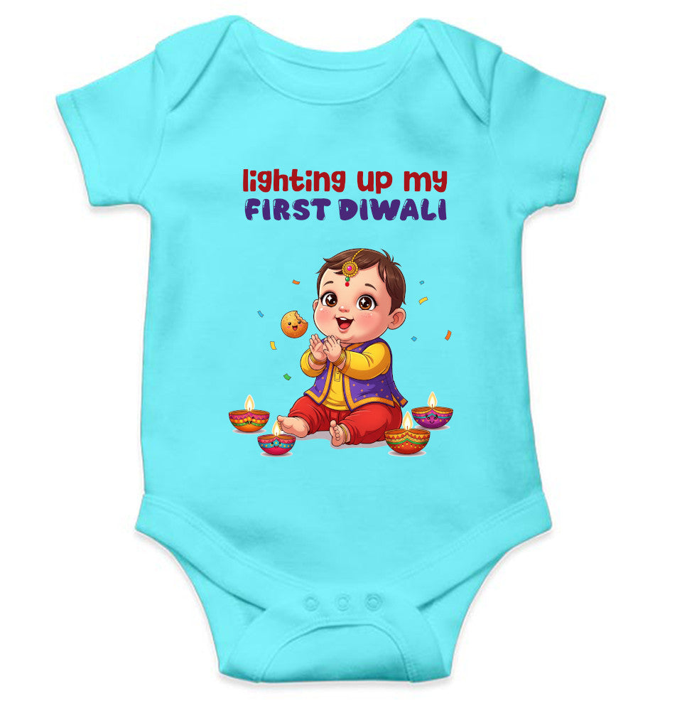 Lighting Up My First Diwali Diwali Rompers for Baby Boy- FunkyTeesClub