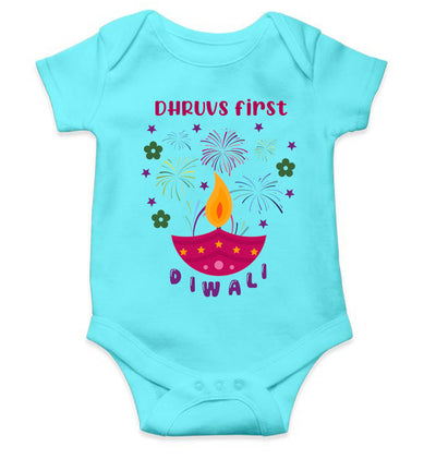 Custom Name First Diwali Celebration Diwali Rompers for Baby Boy- FunkyTeesClub