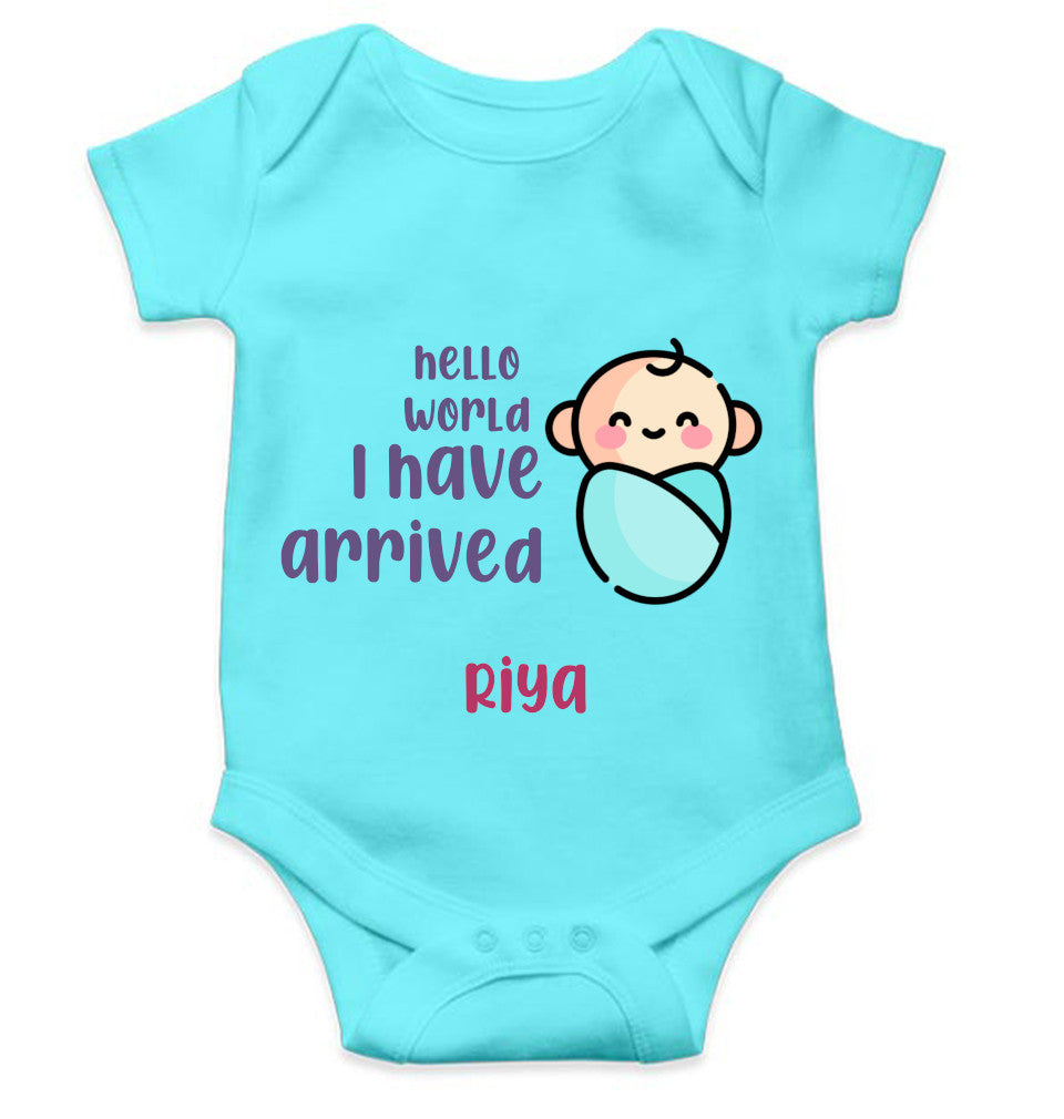Custom Name Hello World I Have Arrived New Born Rompers for Baby Girl- FunkyTeesClub