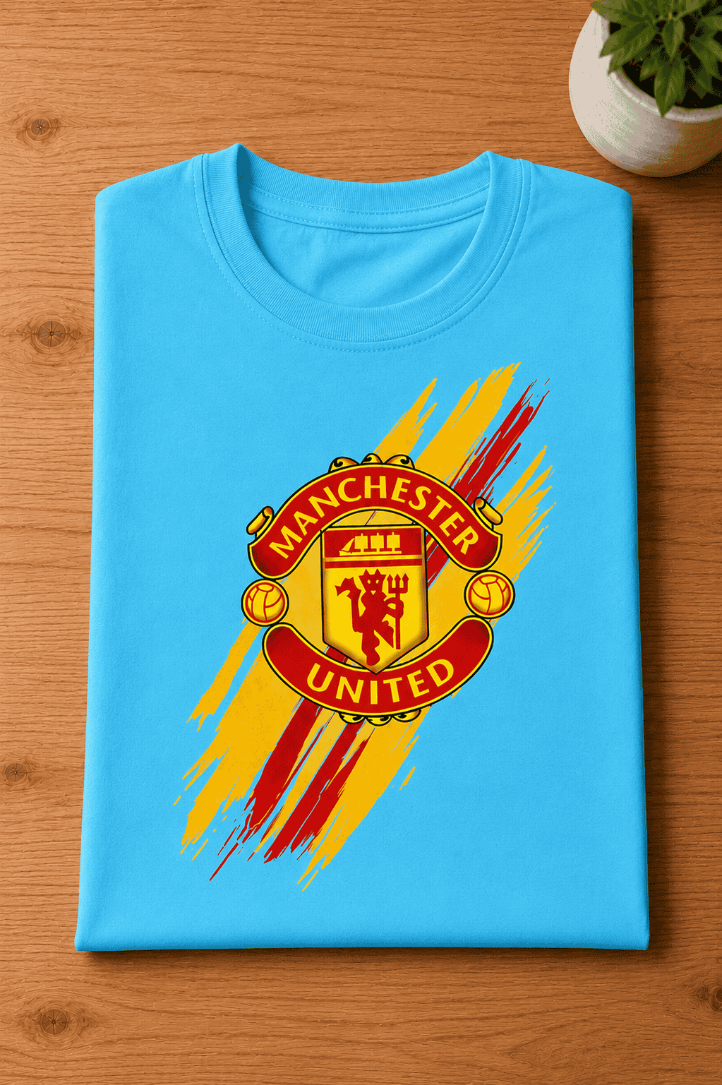 Sky blue boys football graphic t-shirt with Manchester United inspired print for kids