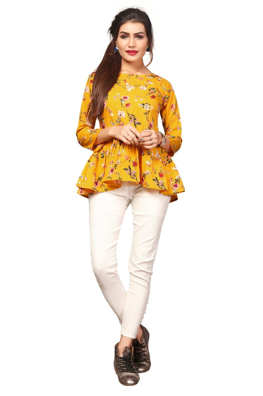 Designer Soft Crepe Round Neck Fancy Sleeves Top for Girls and Women-FunkyTeesClub