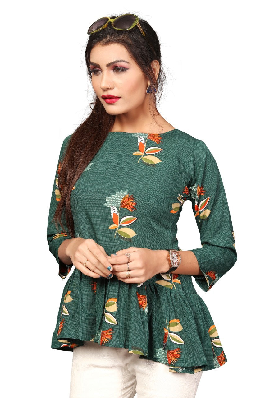 Designer Soft Crepe Round Neck Fancy Sleeves Top for Girls and Women-FunkyTeesClub