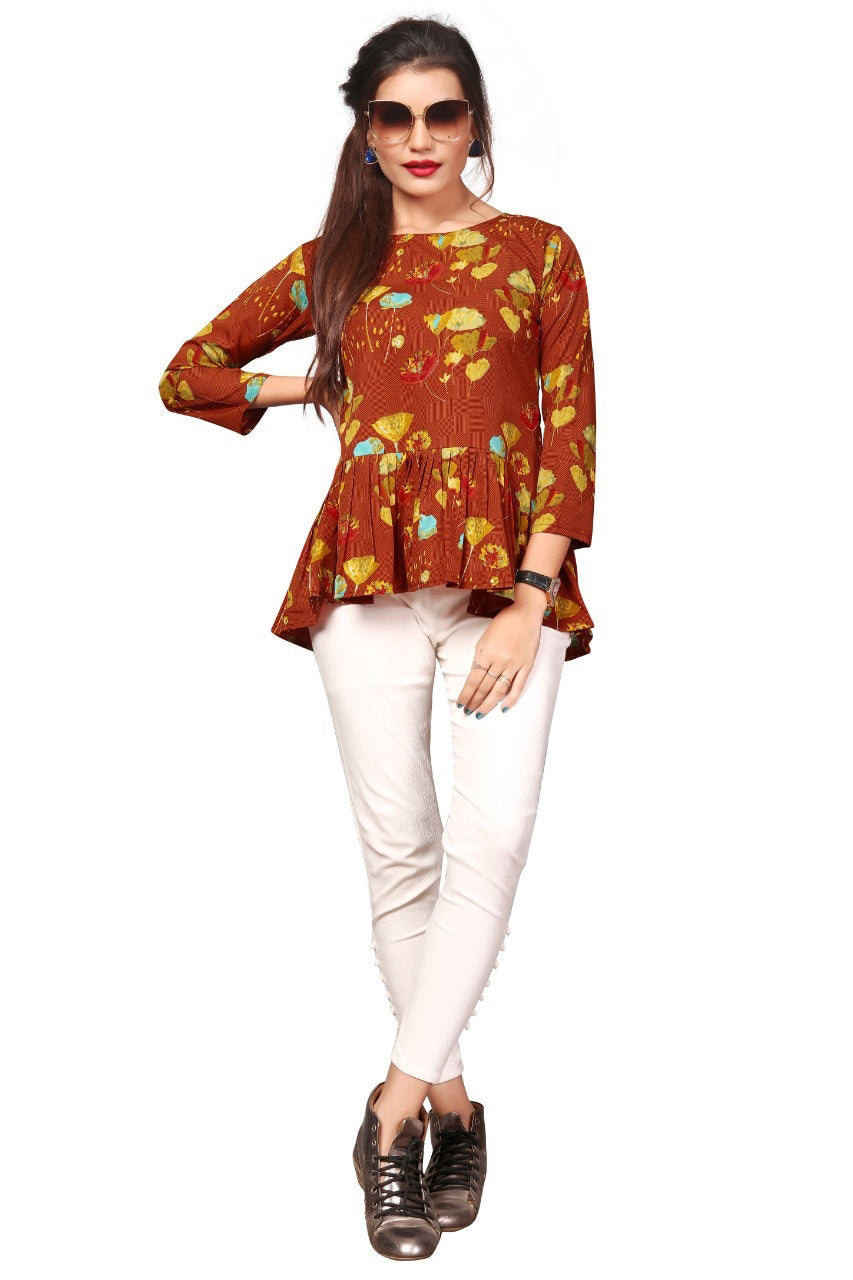 Designer Soft Crepe Round Neck Fancy Sleeves Top for Girls and Women-FunkyTeesClub