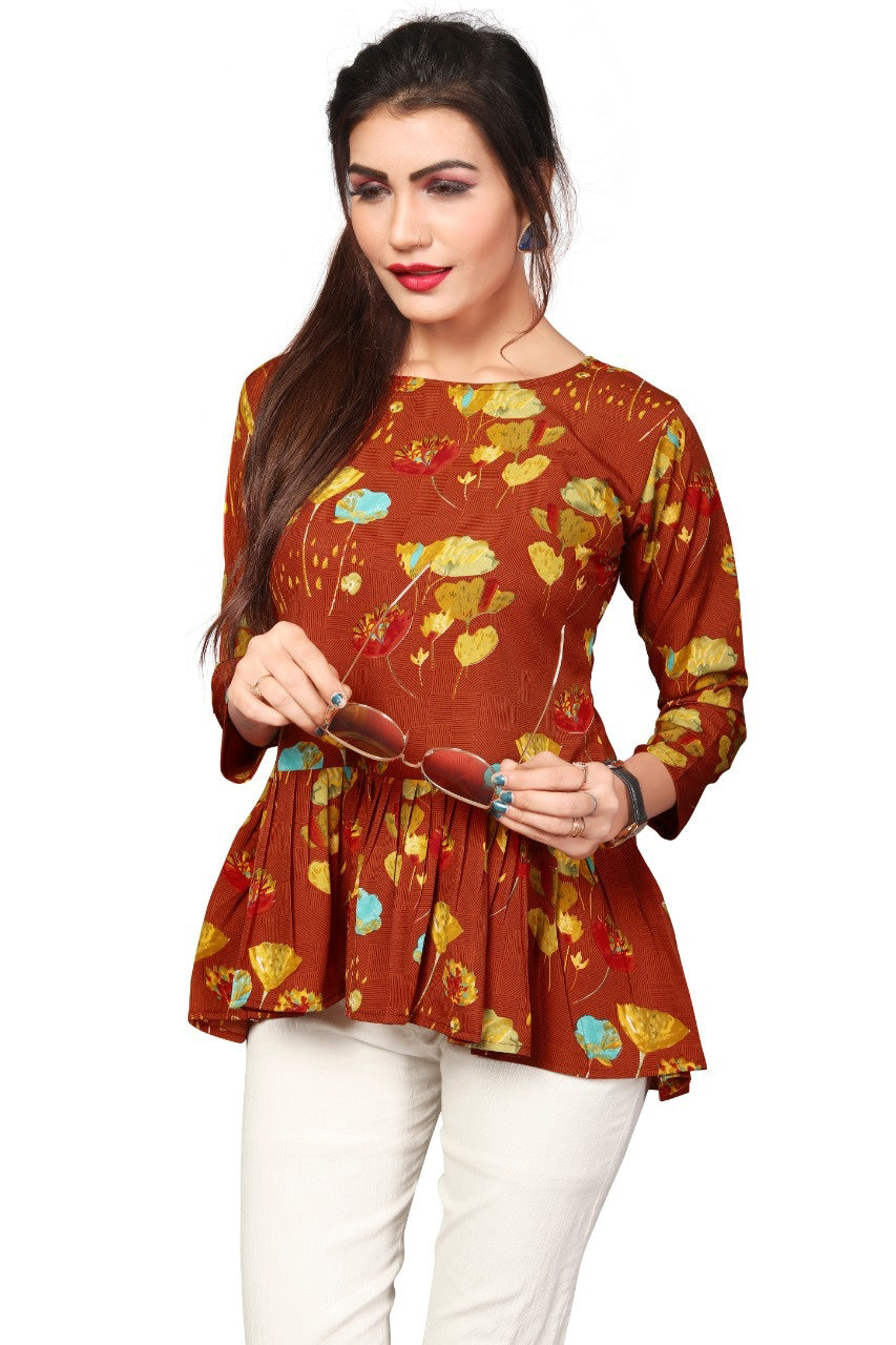 Designer Soft Crepe Round Neck Fancy Sleeves Top for Girls and Women-FunkyTeesClub