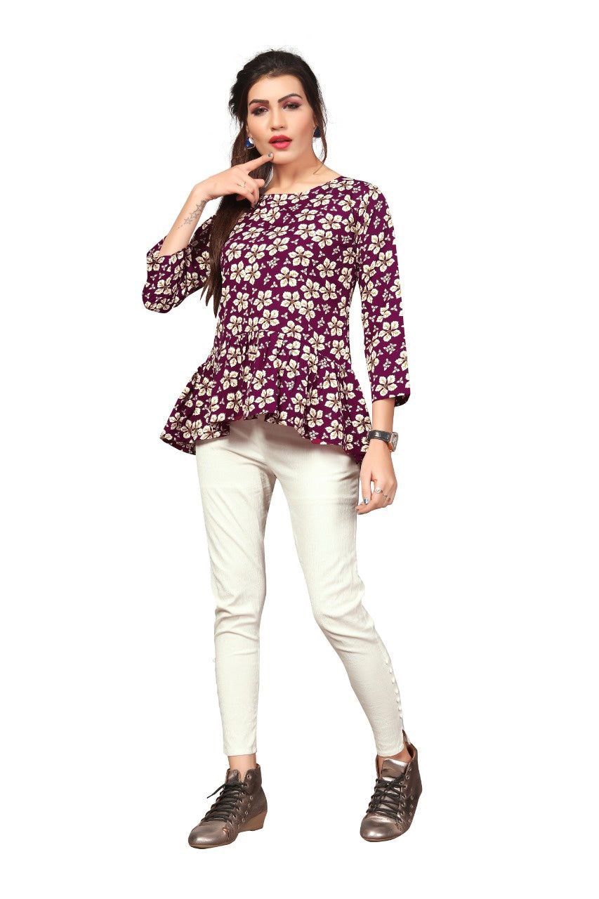 Designer Soft Crepe Round Neck Fancy Sleeves Top for Girls and Women-FunkyTeesClub