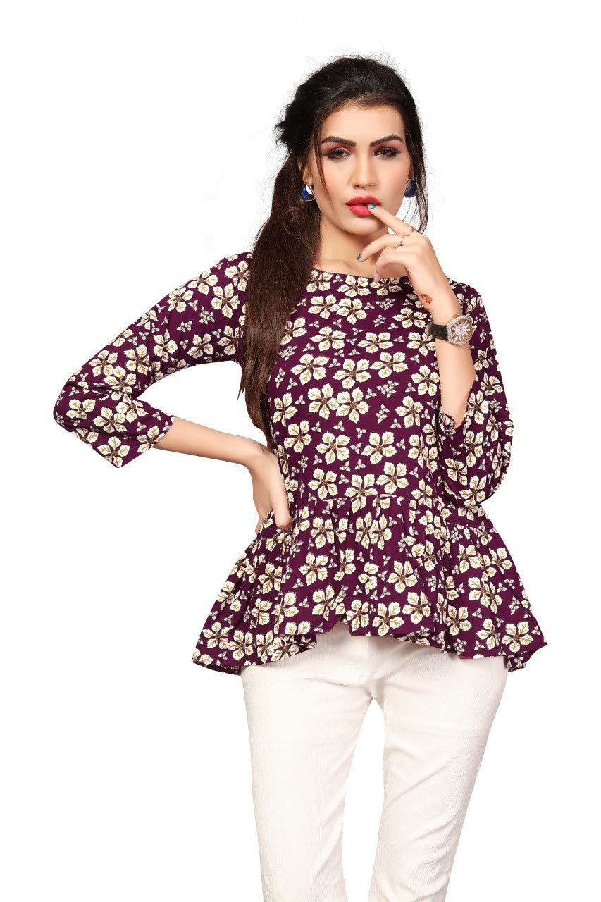 Designer Soft Crepe Round Neck Fancy Sleeves Top for Girls and Women-FunkyTeesClub