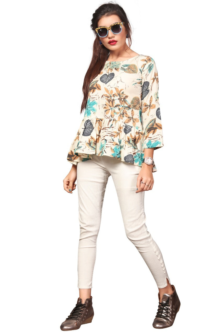 Designer Soft Crepe Round Neck Fancy Sleeves Top for Girls and Women-FunkyTeesClub