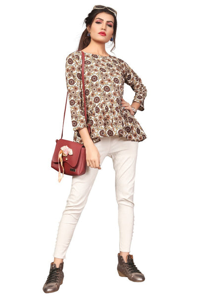 Designer Soft Crepe Round Neck Fancy Sleeves Top for Girls and Women-FunkyTeesClub