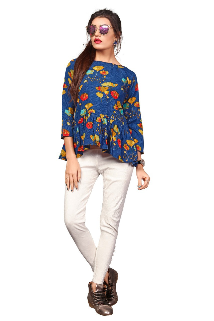 Designer Soft Crepe Round Neck Fancy Sleeves Top for Girls and Women-FunkyTeesClub