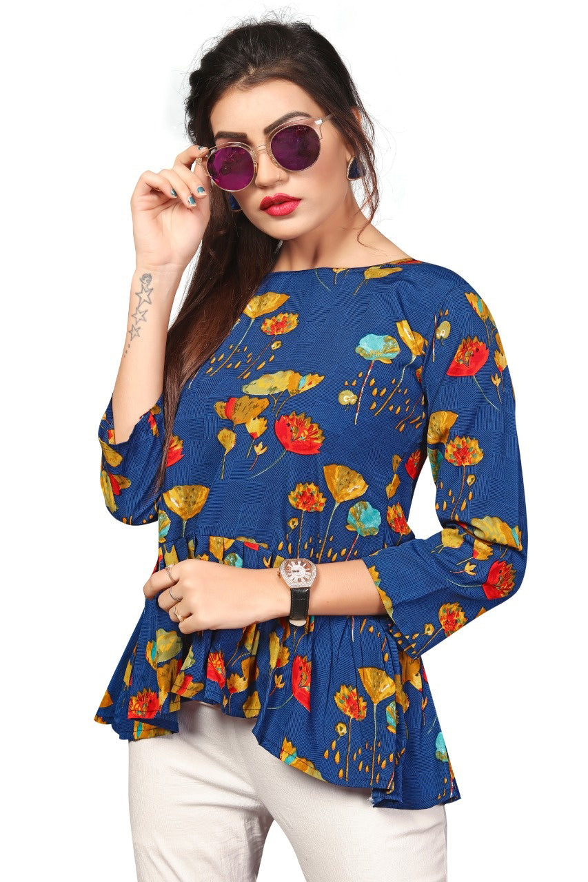 Designer Soft Crepe Round Neck Fancy Sleeves Top for Girls and Women-FunkyTeesClub