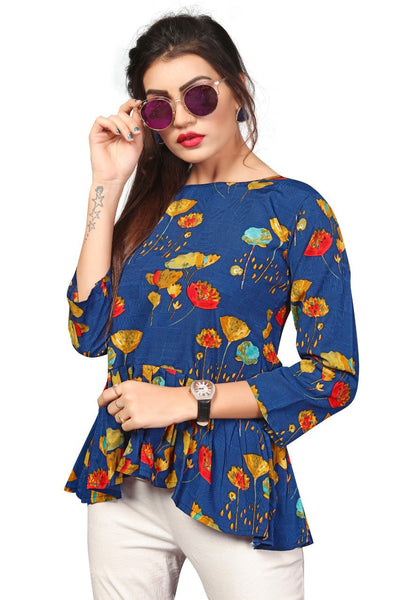 Designer Soft Crepe Round Neck Fancy Sleeves Top for Girls and Women-FunkyTeesClub