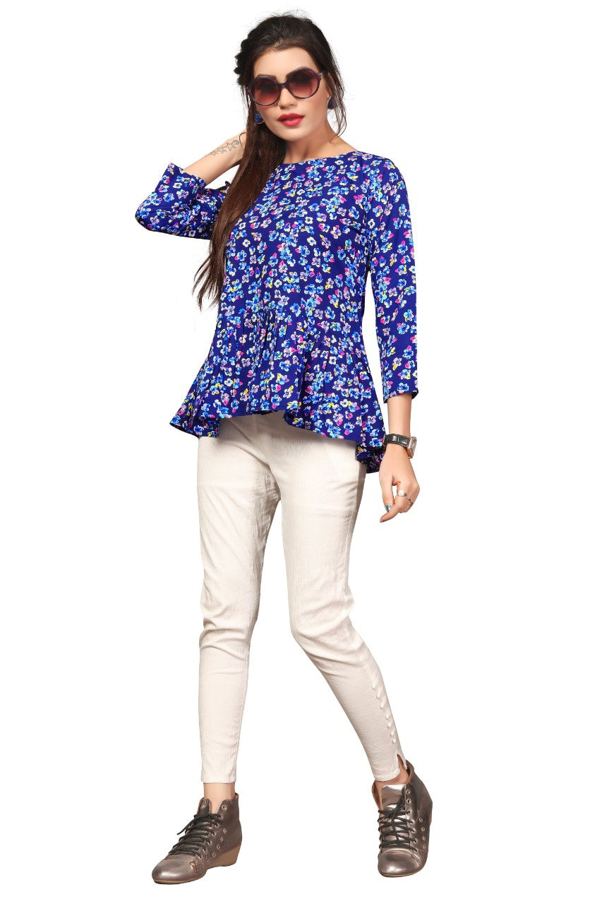 Designer Soft Crepe Round Neck Fancy Sleeves Top for Girls and Women-FunkyTeesClub