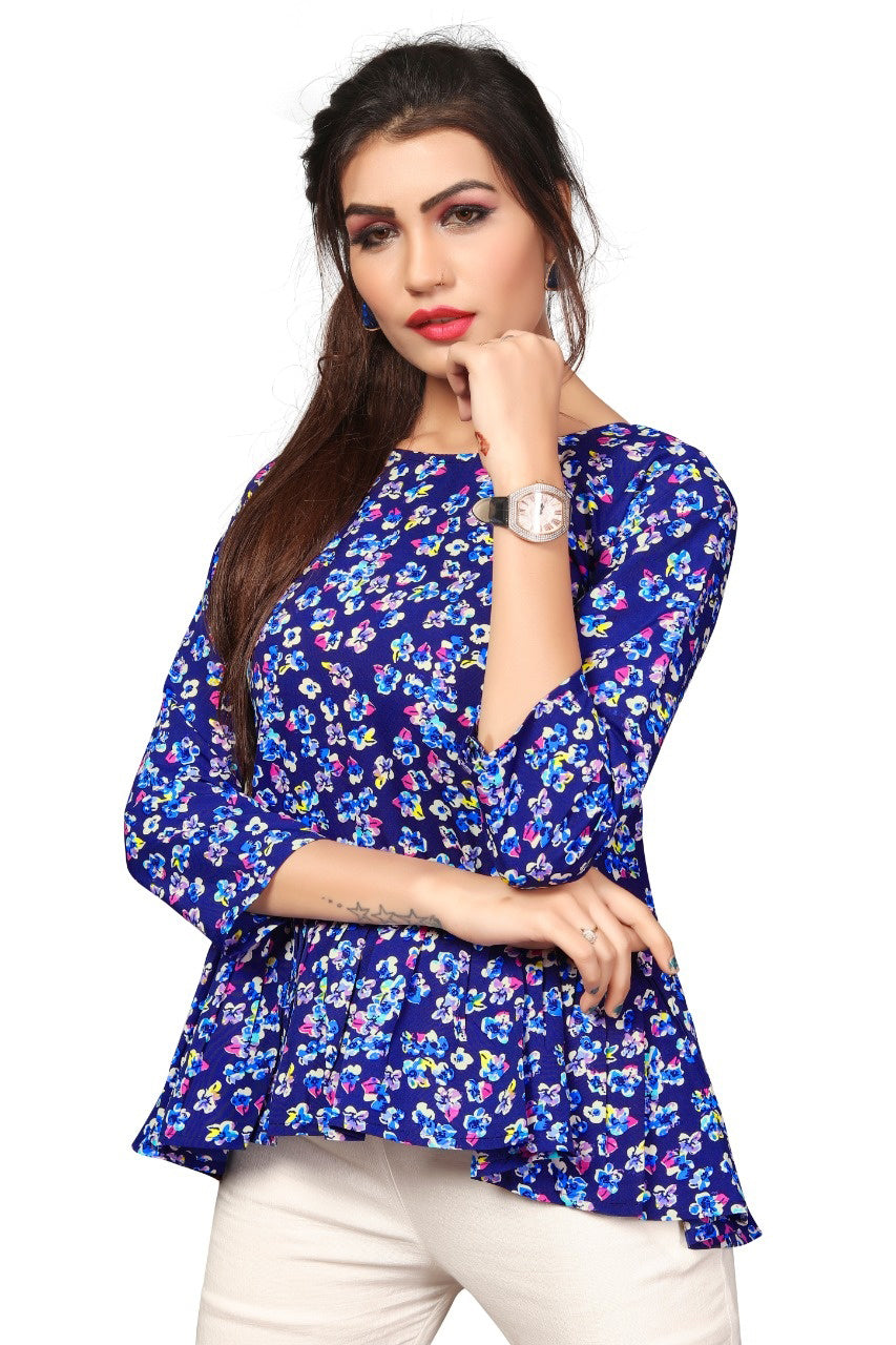 Designer Soft Crepe Round Neck Fancy Sleeves Top for Girls and Women-FunkyTeesClub