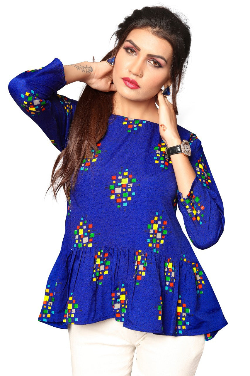Designer Soft Crepe Round Neck Fancy Sleeves Top for Girls and Women-FunkyTeesClub