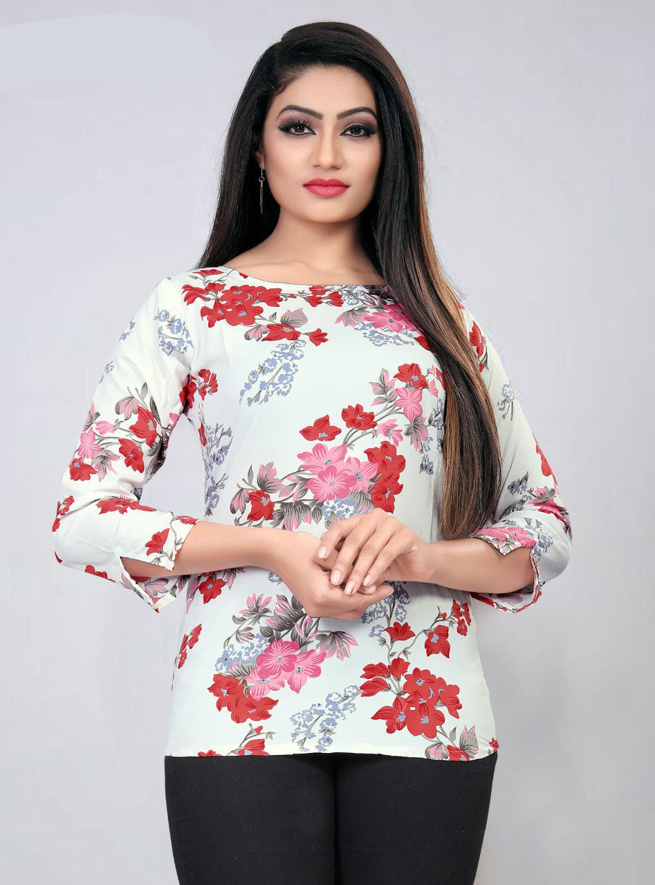 Designer Soft Crepe Round Neck Fancy Sleeves Top for Girls and Women-FunkyTeesClub