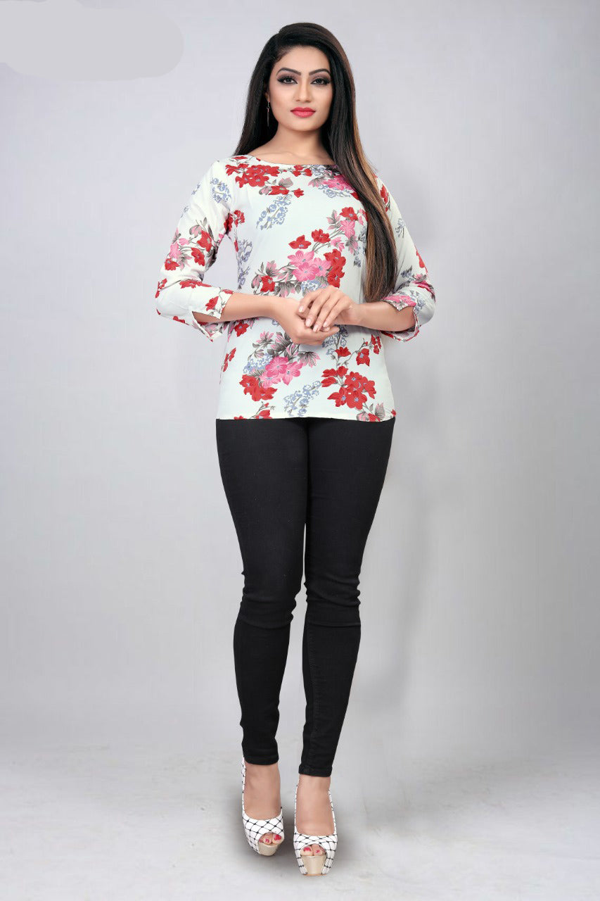 Designer Soft Crepe Round Neck Fancy Sleeves Top for Girls and Women-FunkyTeesClub