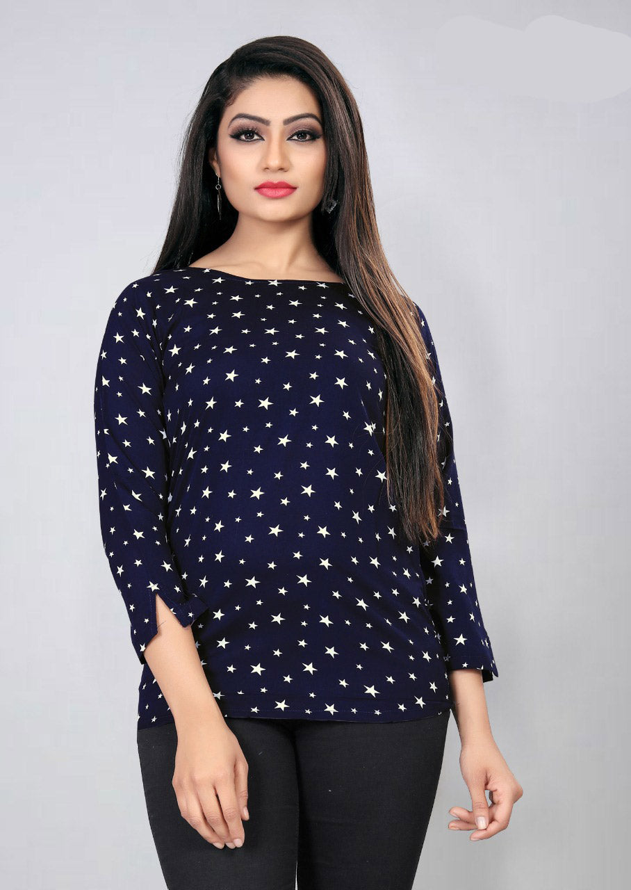 Designer Soft Crepe Round Neck Fancy Sleeves Top for Girls and Women-FunkyTeesClub