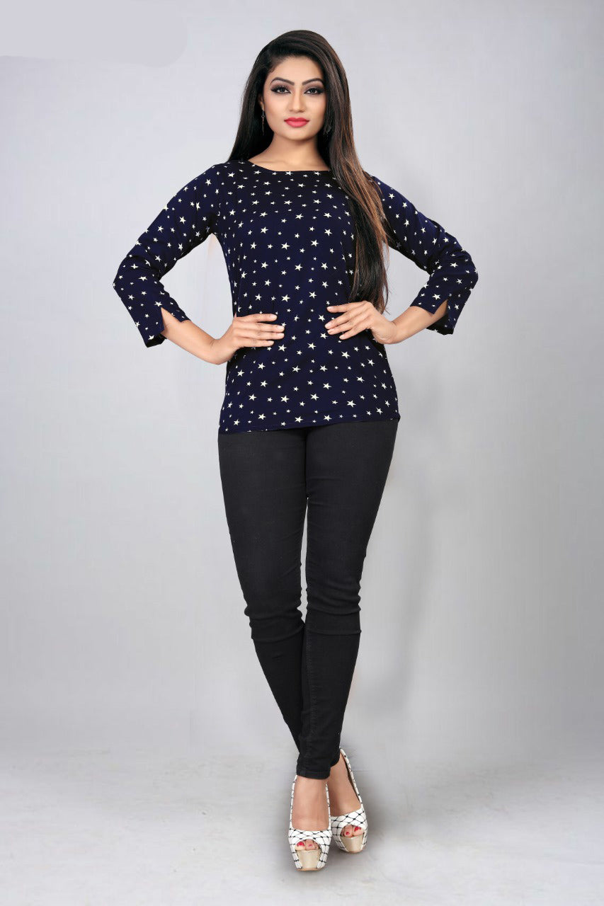 Designer Soft Crepe Round Neck Fancy Sleeves Top for Girls and Women-FunkyTeesClub