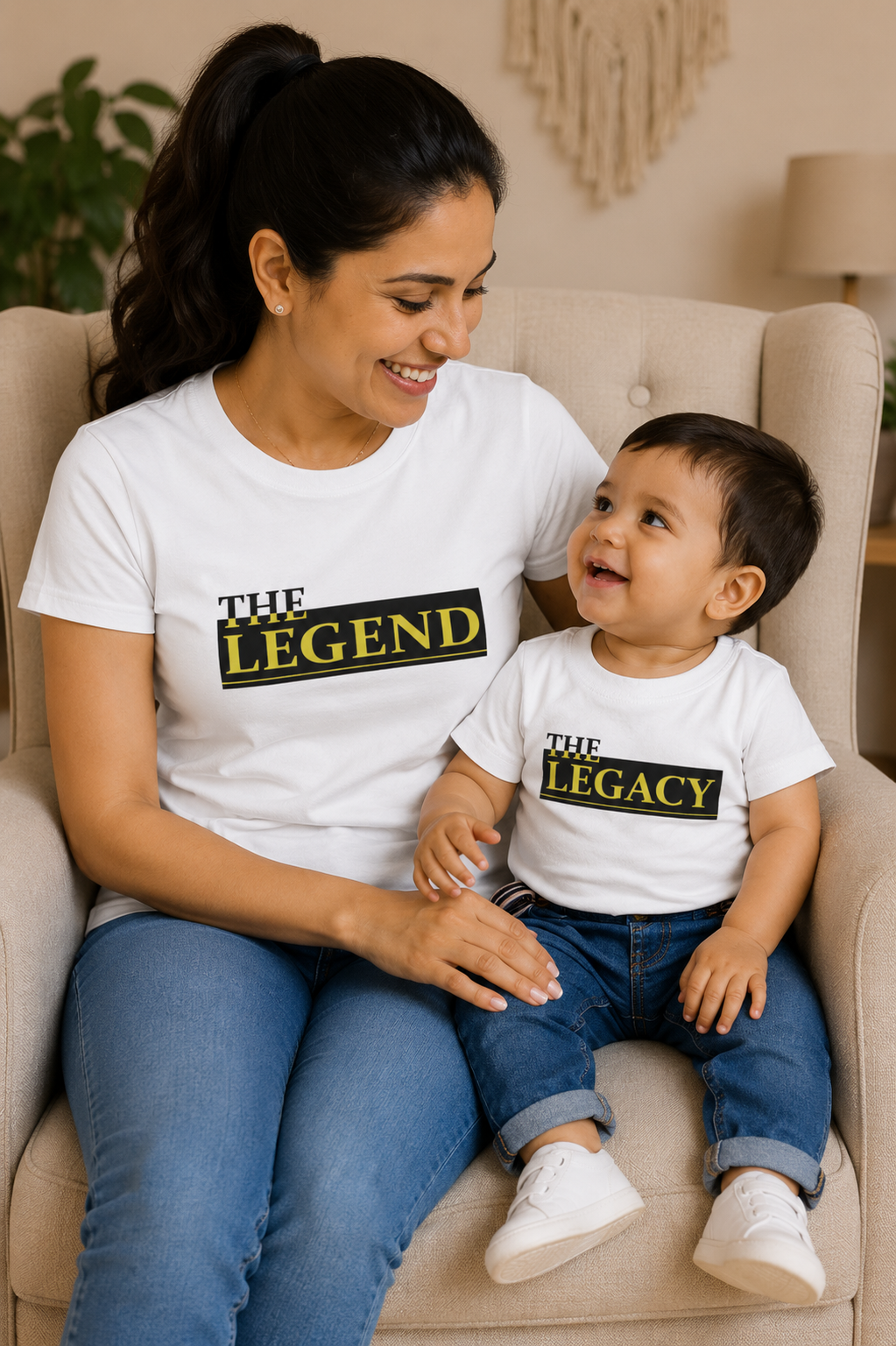 The Legend Mother And Son White Matching T-Shirt- FunkyTeesClub