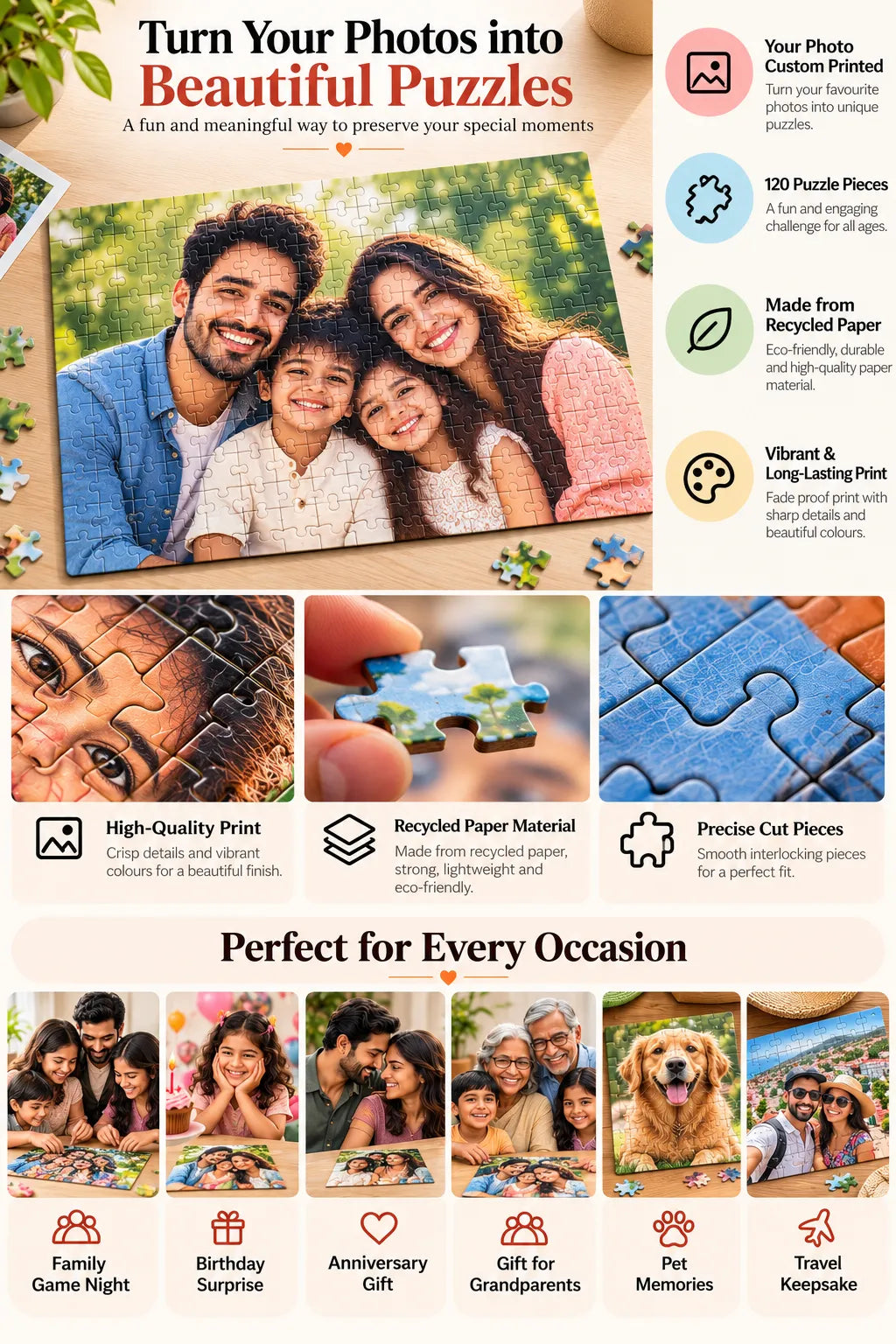 Custom Photo Jigsaw Puzzle – 120 Pieces | Personalized Gift