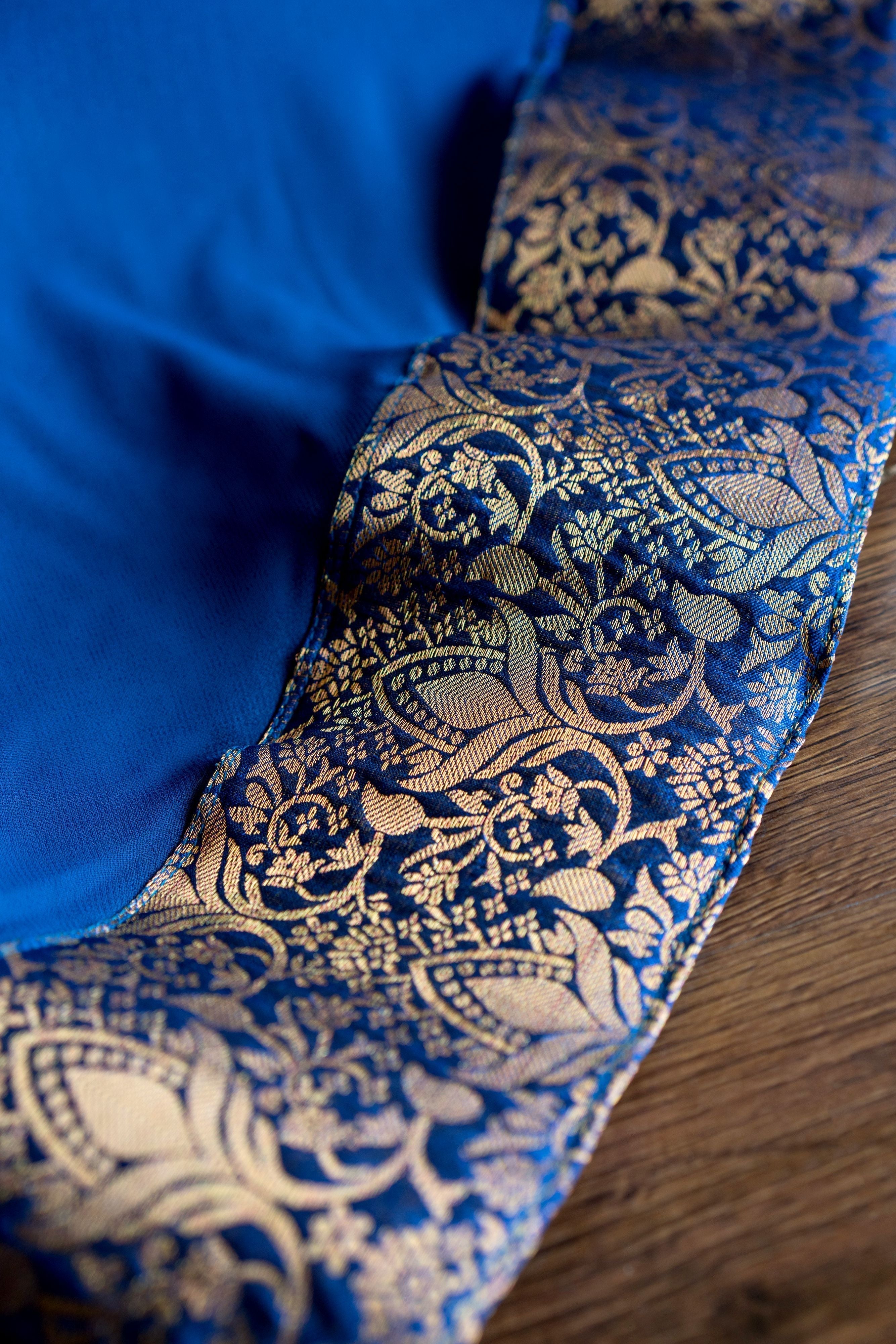 Turquoise Blue Woven Designer Wear Floor Length Gown- FunkyTeesClub