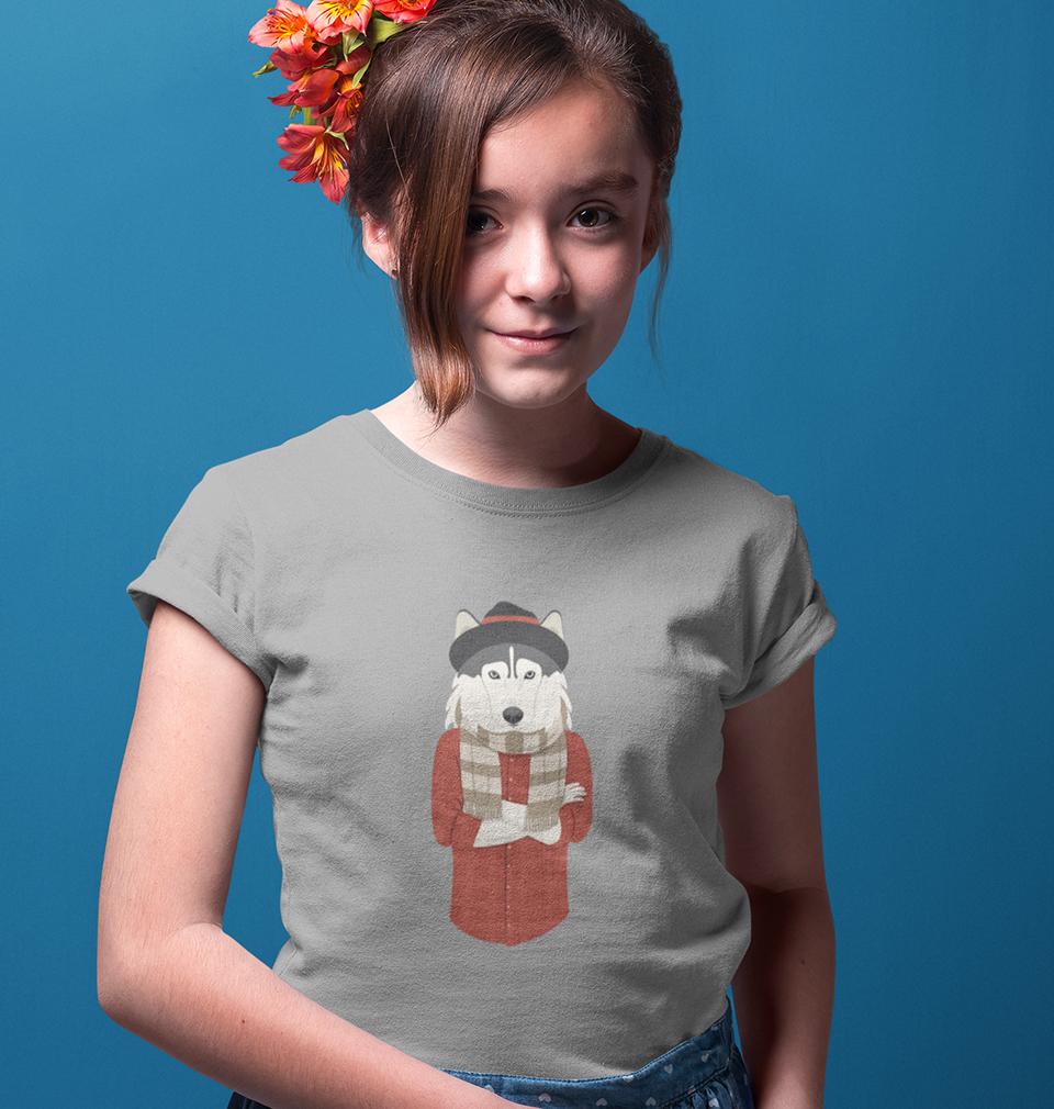 Hipster Wolf Half Sleeves T-Shirt For Girls -FunkyTeesClub