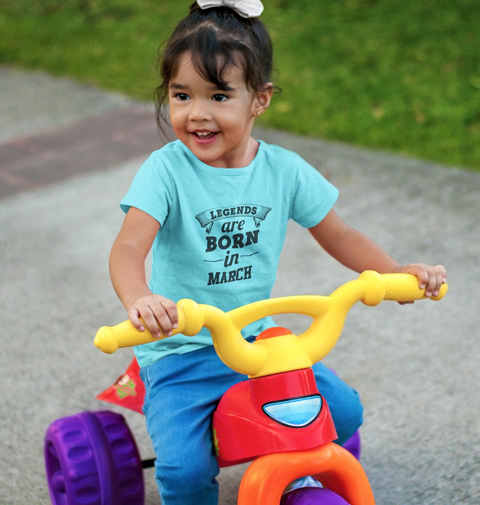 Legends are Born in March Half Sleeves T-Shirt For Girls -FunkyTeesClub