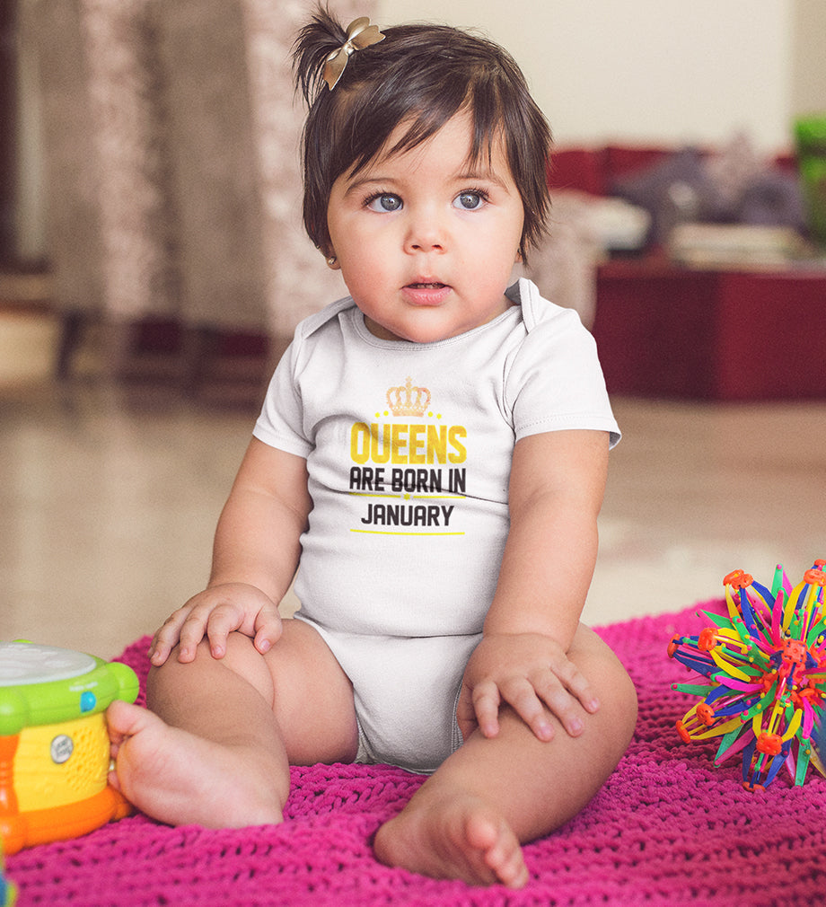 Queens Are Born In January Rompers for Baby Girl- FunkyTeesClub