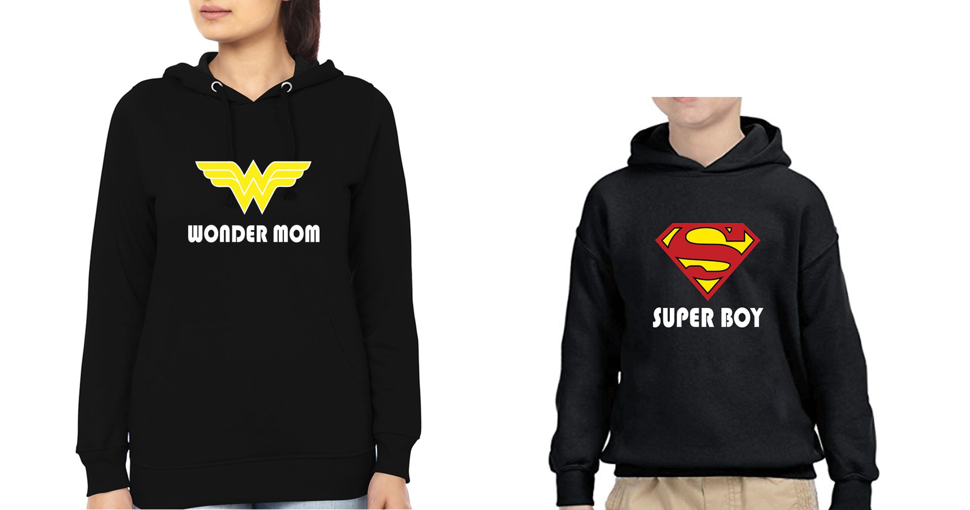 Wonder Mom Super Boy Mother and Son Matching Hoodies- FunkyTeesClub