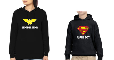 Wonder Mom Super Boy Mother and Son Matching Hoodies- FunkyTeesClub