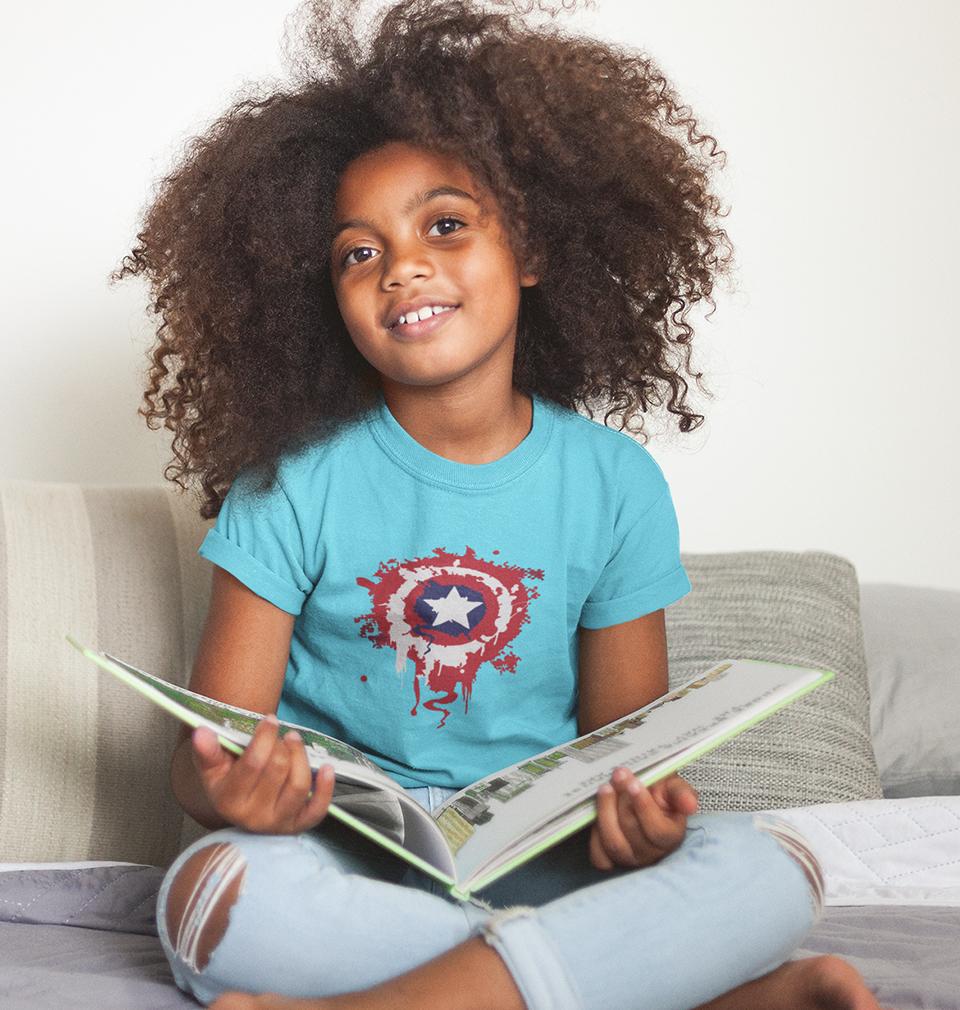 Captain America Shield Half Sleeves T-Shirt For Girls -FunkyTeesClub