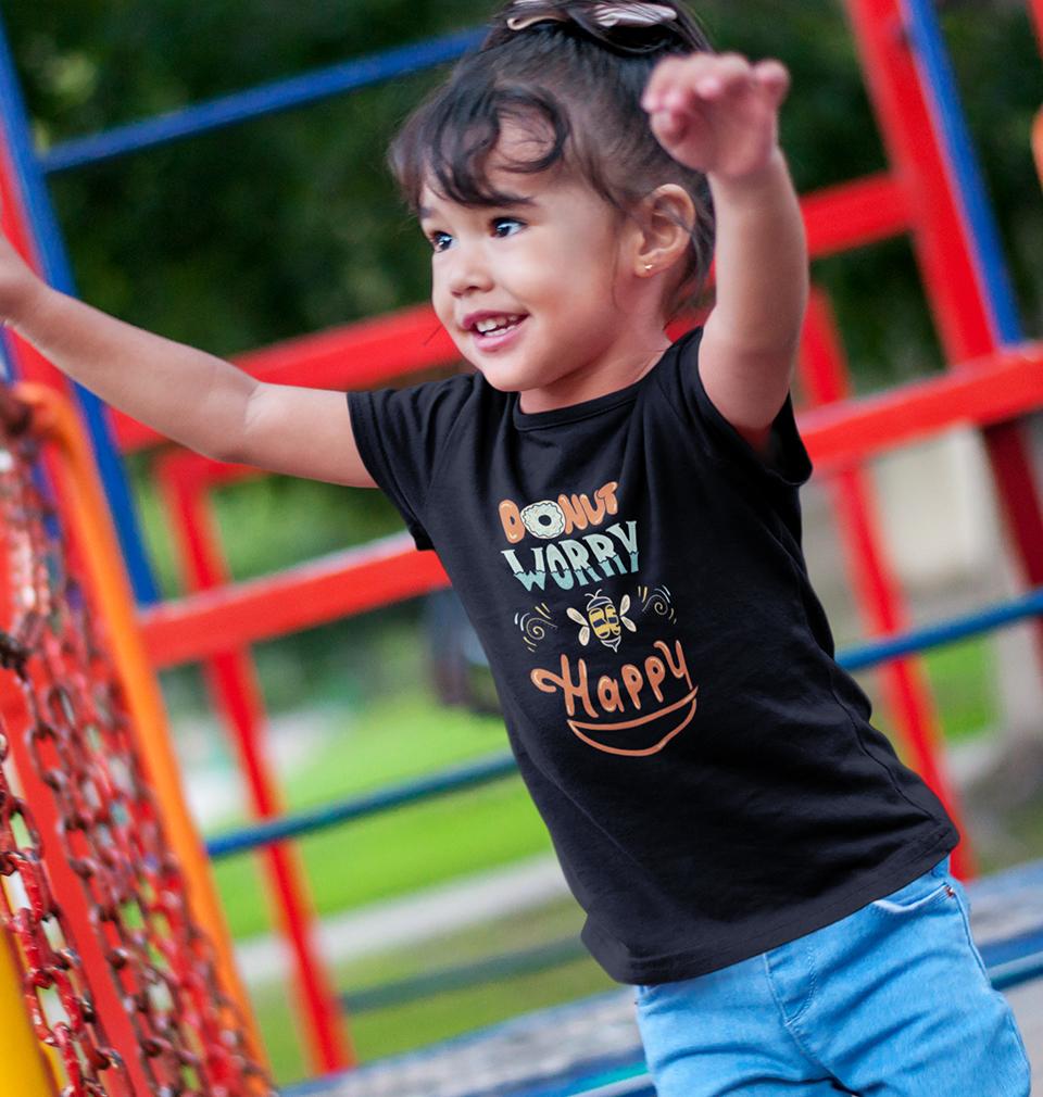 Donut Worry Be Happy Half Sleeves T-Shirt For Girls -FunkyTeesClub