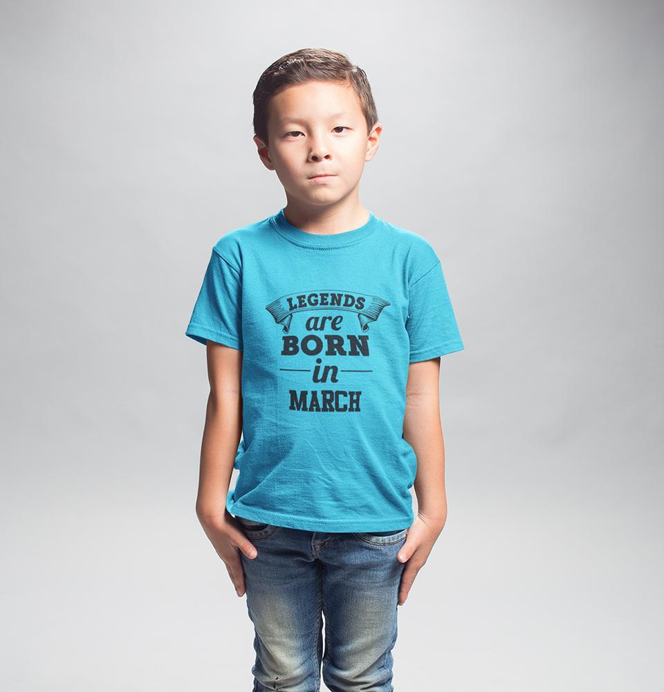 Legends are Born in March Half Sleeves T-Shirt for Boy-FunkyTeesClub
