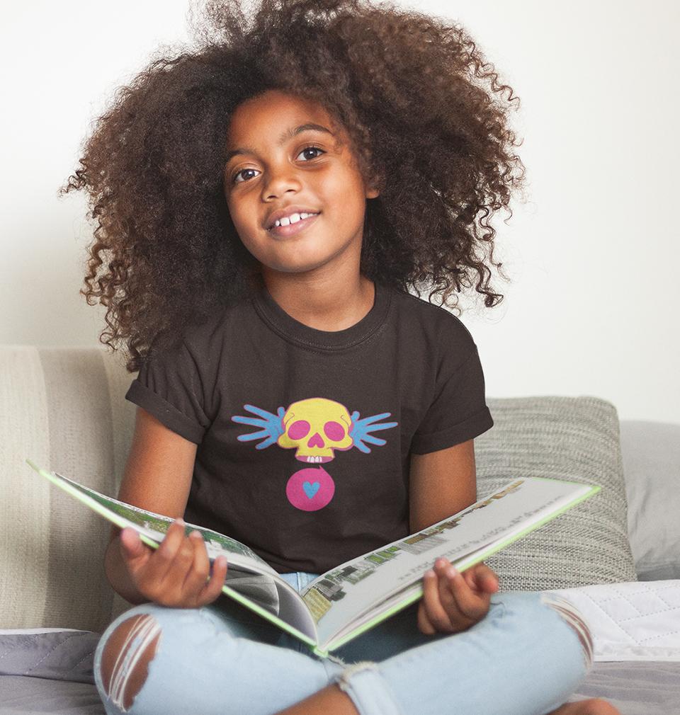 Cartoon Skull Half Sleeves T-Shirt For Girls -FunkyTeesClub