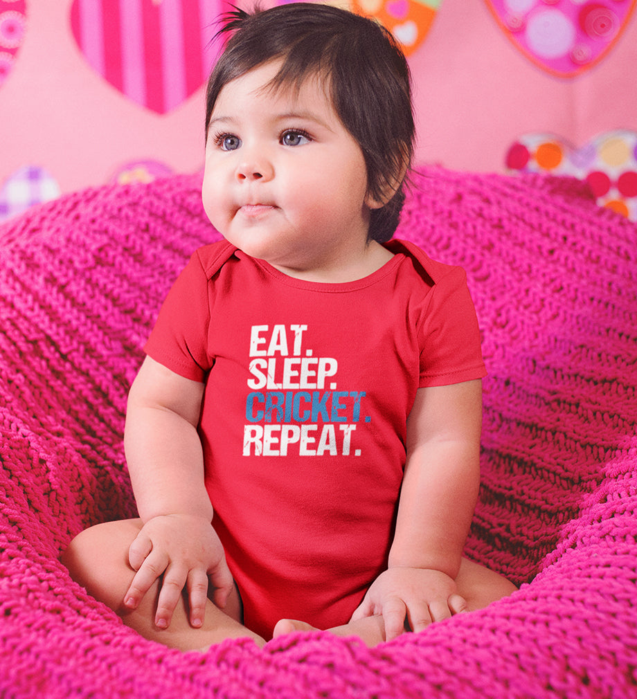 CRICKET Eat Sleep Cricket Repeat Rompers for Baby Girl- FunkyTeesClub