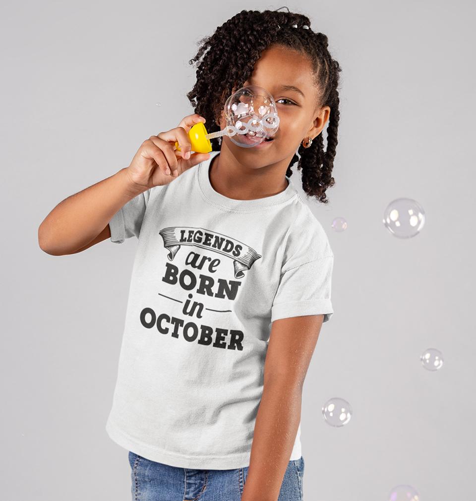 Legends are Born in October Half Sleeves T-Shirt For Girls -FunkyTeesClub