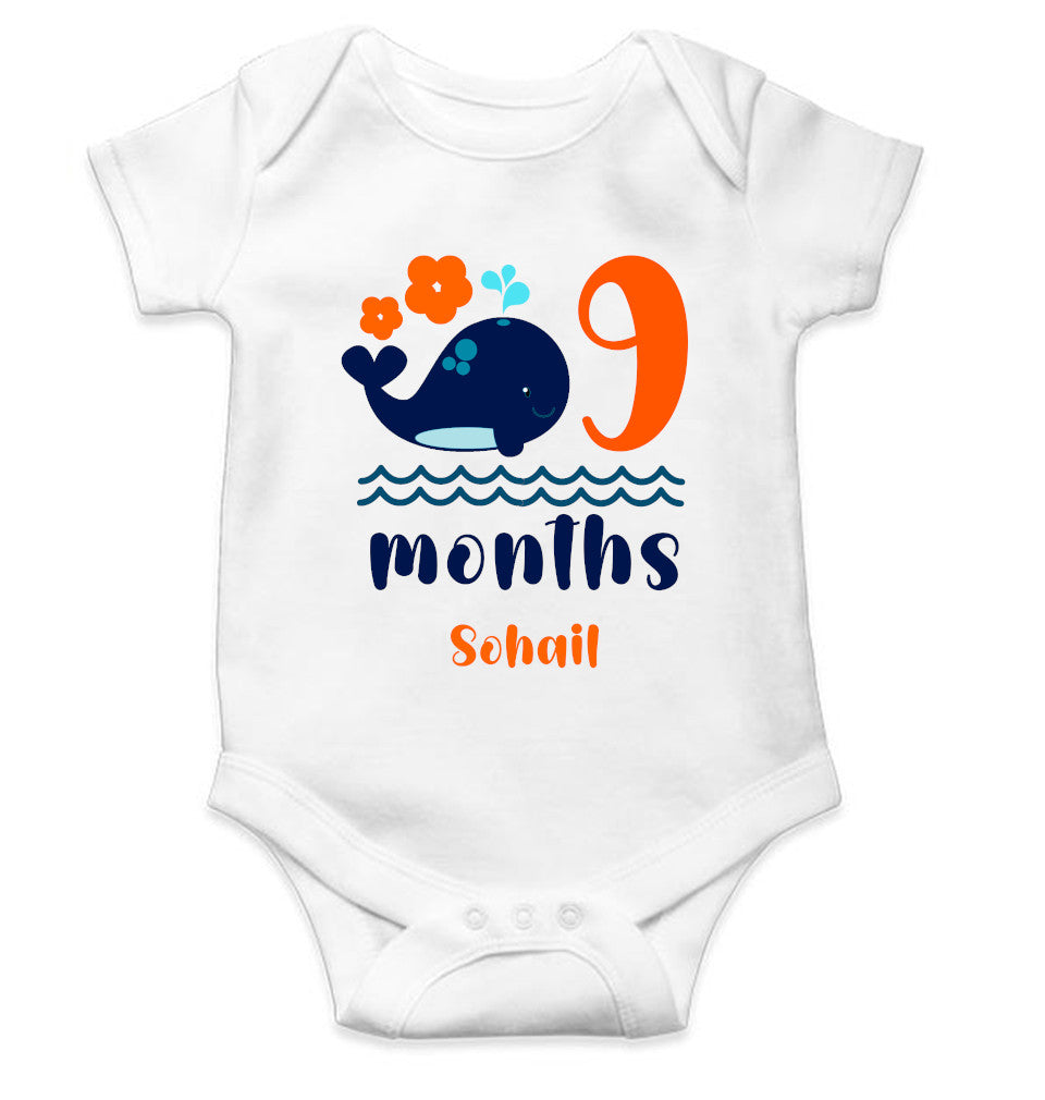 Custom Name Ninth Month Rompers for Baby Boy- FunkyTeesClub
